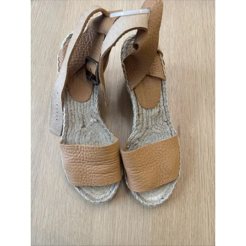 J. Crew Dusty Cypress Corsica Tumbled Leather Wedge Espadrilles Sandals 8